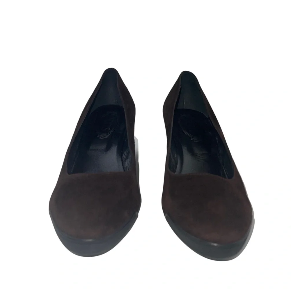 Tod’s Zeppa Gomma Décolleté Chocolate Brown Suede Wedges Loafer Pumps Size 39